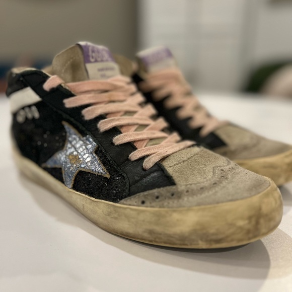 Golden Goose. Black/grey mid-rise high tops. Black sequin, pink laces. - Picture 4 of 7
